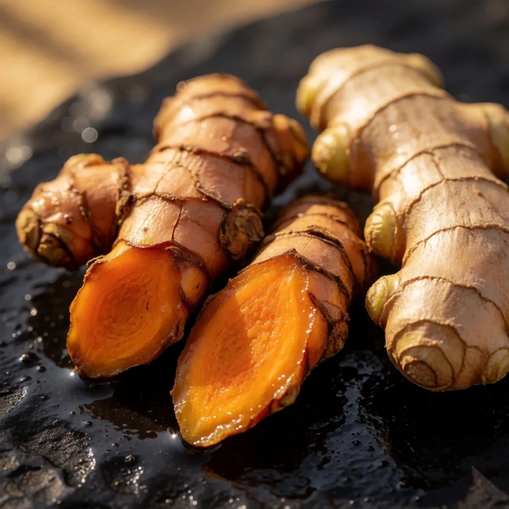 Fresh turmeric and ginger roots